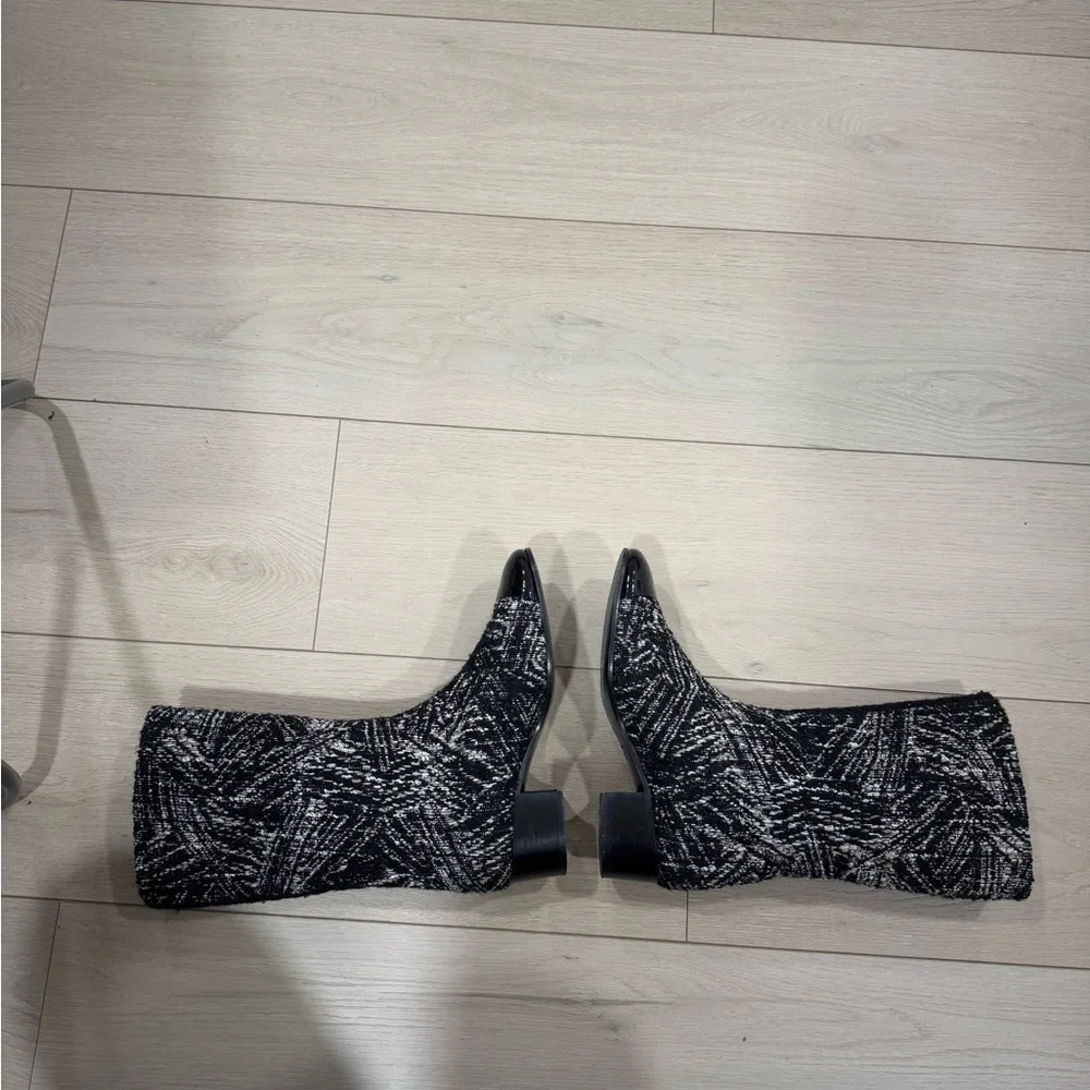 CHANEL Two Tone Tweed Boots 37.5